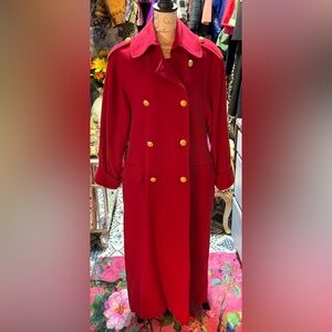 Vintage Perry Ellis 100% Cashmere Elegant Red Double-Breasted Maxi Coat